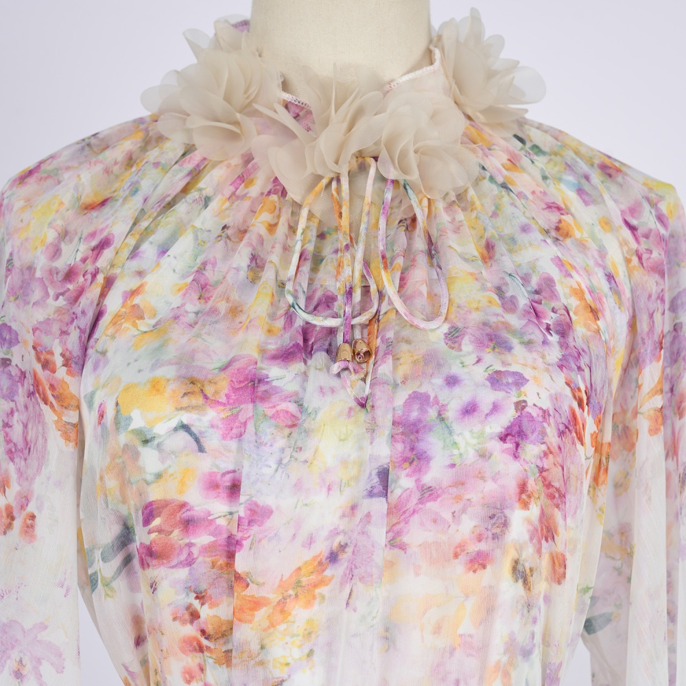 Silk puff sleeve tops lantern flax shorts a set