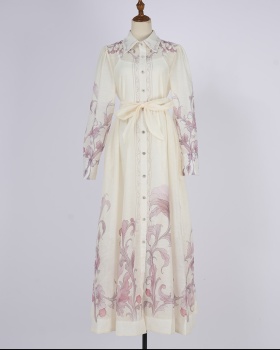 Ladies elegant lace shirt printing fungus temperament dress