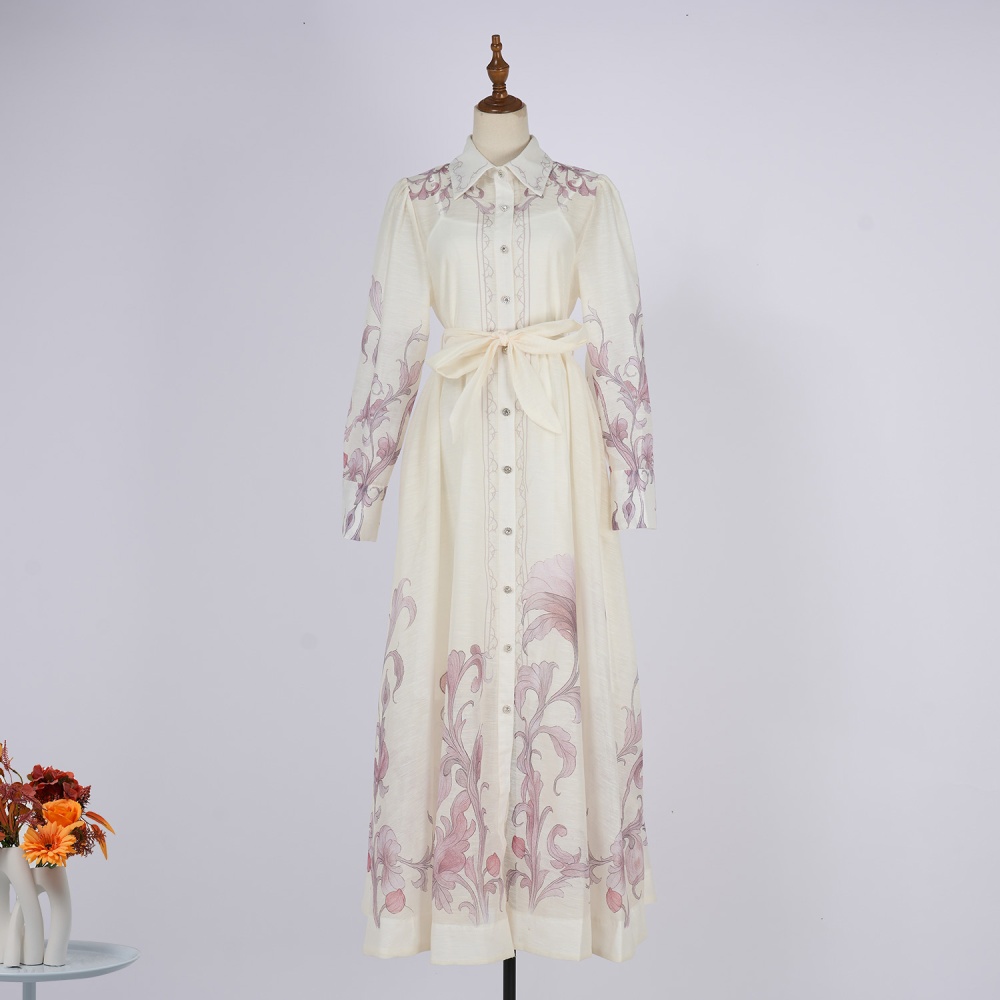 Ladies elegant lace shirt printing fungus temperament dress