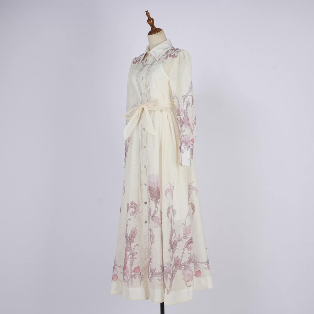 Ladies elegant lace shirt printing fungus temperament dress