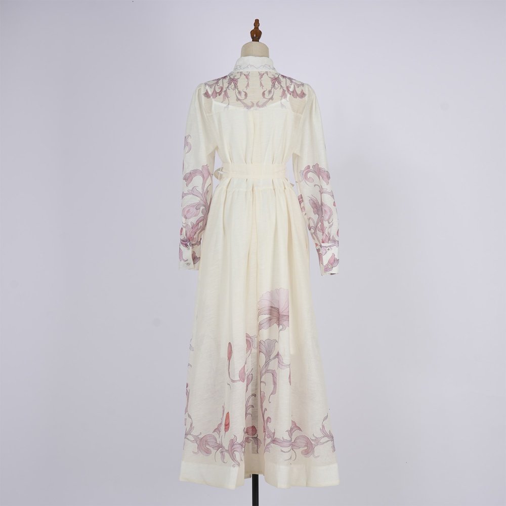 Ladies elegant lace shirt printing fungus temperament dress
