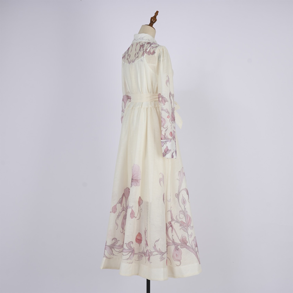 Ladies elegant lace shirt printing fungus temperament dress