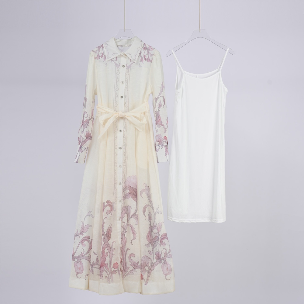 Ladies elegant lace shirt printing fungus temperament dress