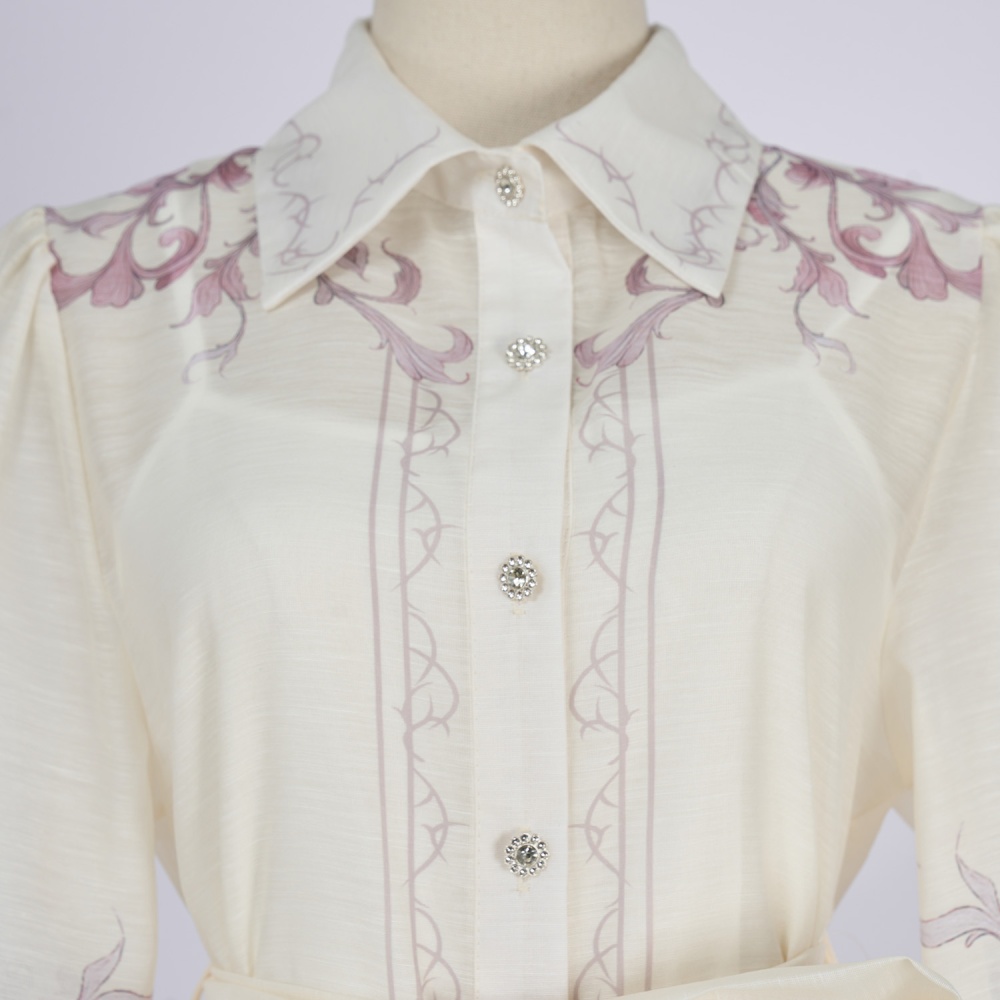 Ladies elegant lace shirt printing fungus temperament dress