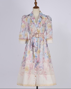 Printing short dress elegant slim T-back