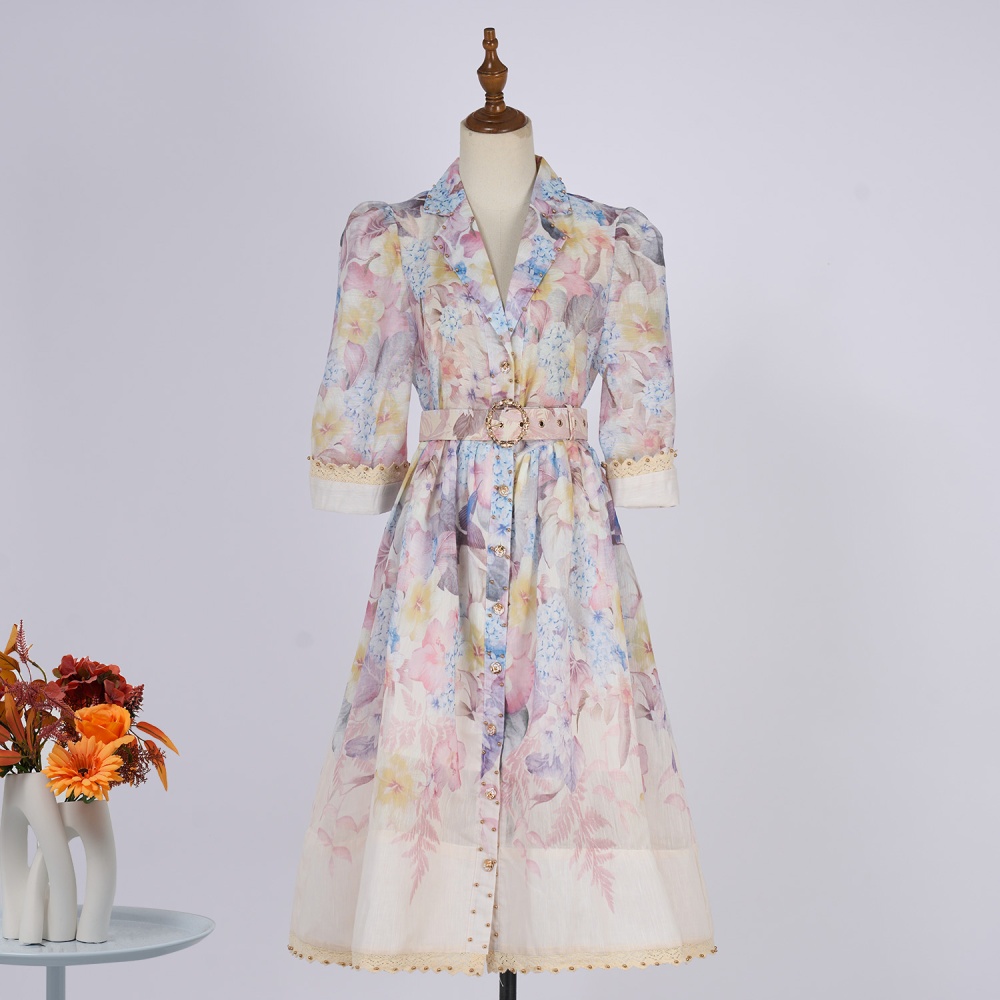 Printing short dress elegant slim T-back