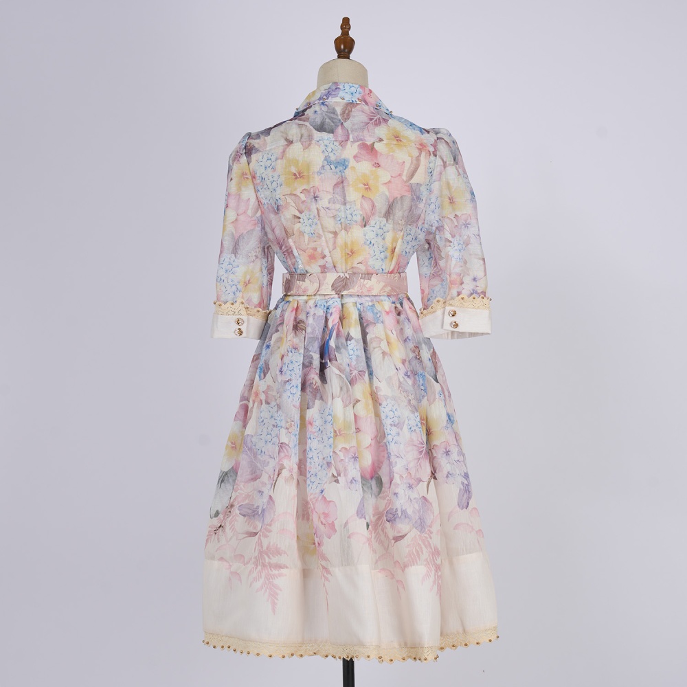 Printing short dress elegant slim T-back