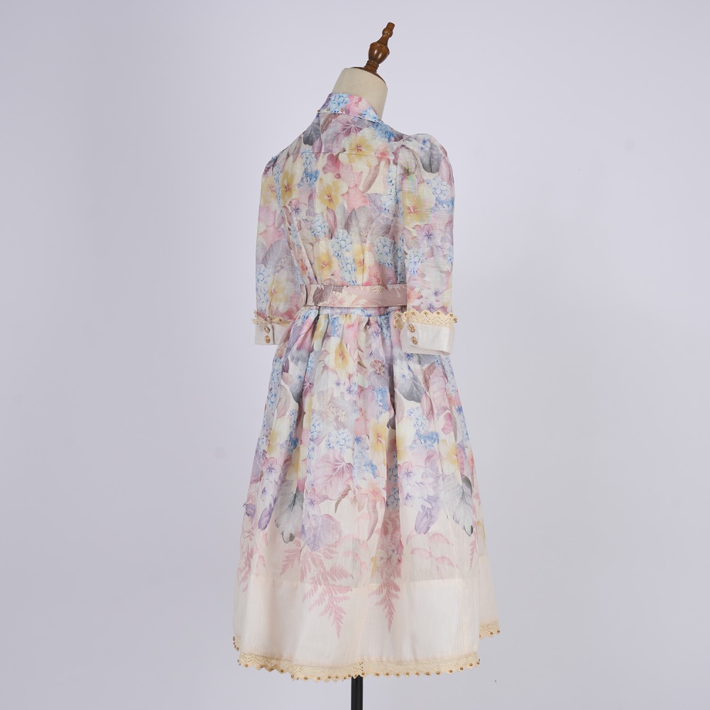 Printing short dress elegant slim T-back