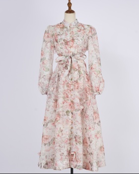 Catwalk long sleeve jumpsuit single-breasted long dress