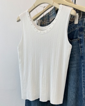 Beading summer ice silk tops knitted sling vest
