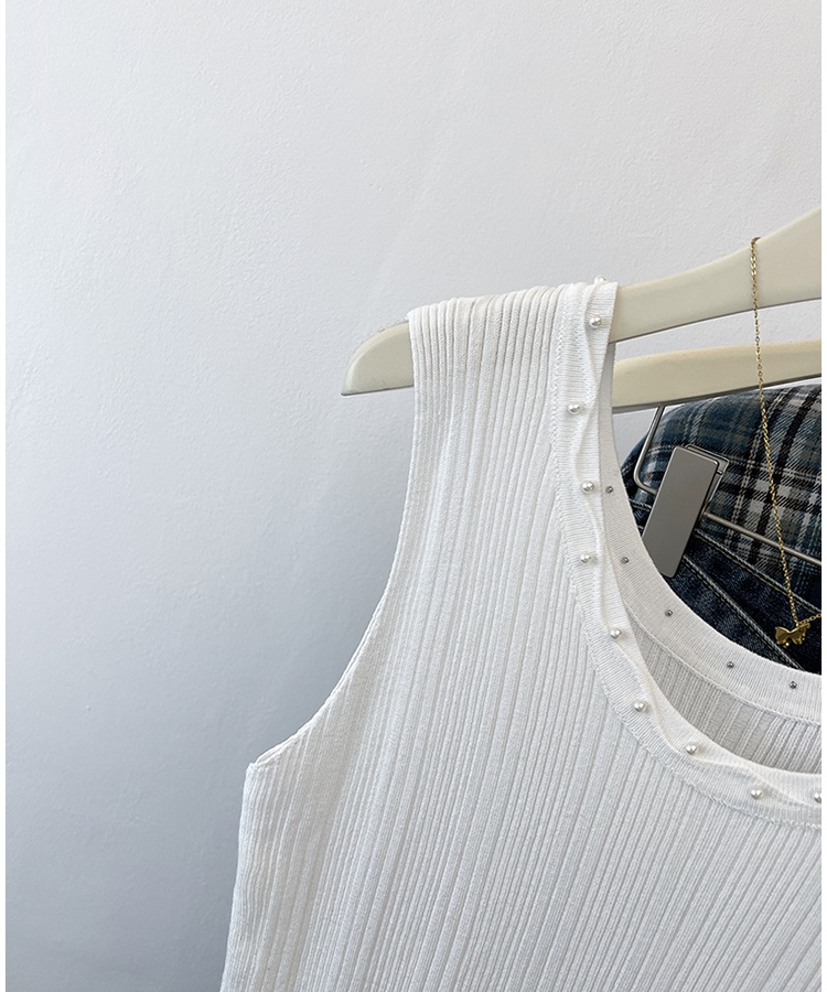 Beading summer ice silk tops knitted sling vest