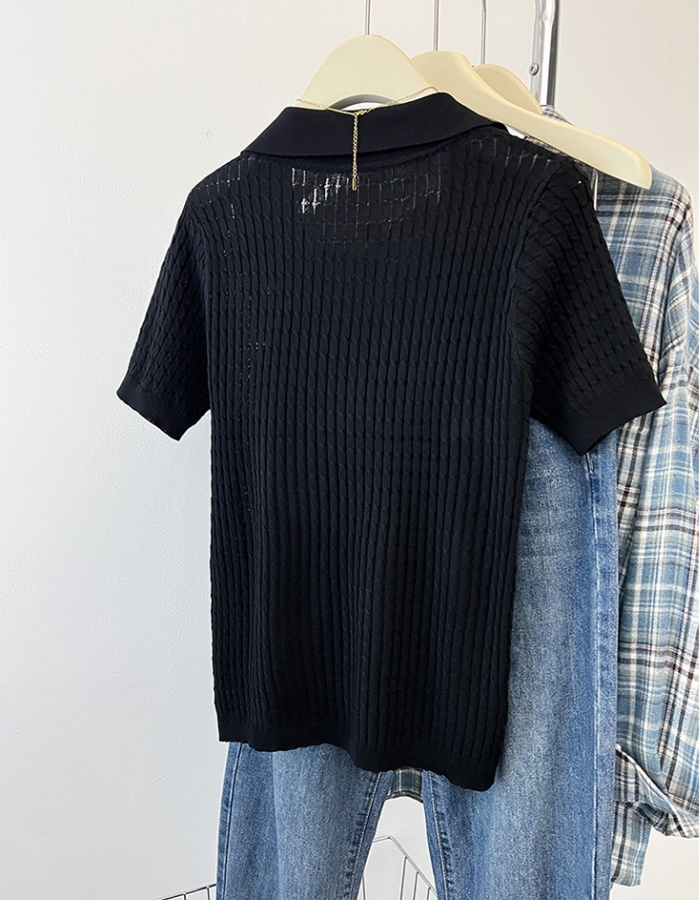 Knitted lapel tops twist summer T-shirt