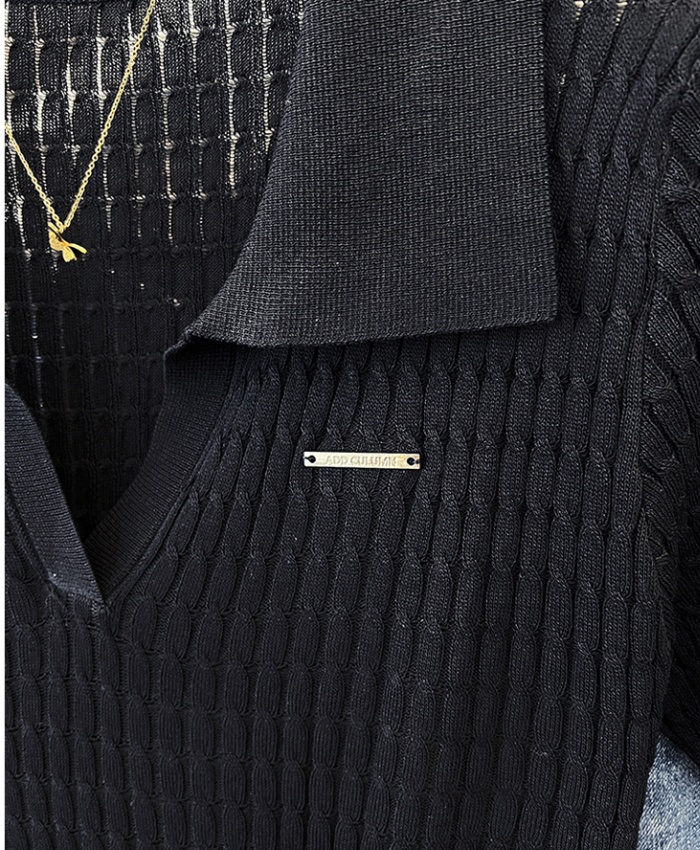 Knitted lapel tops twist summer T-shirt
