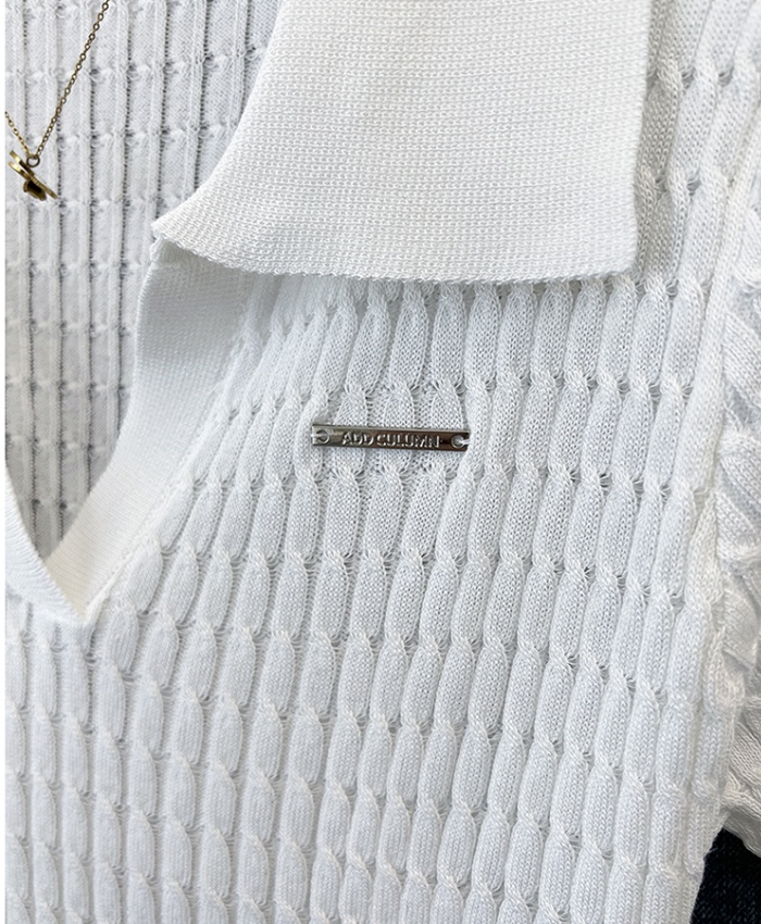 Knitted lapel tops twist summer T-shirt