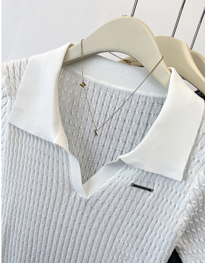 Knitted lapel tops twist summer T-shirt