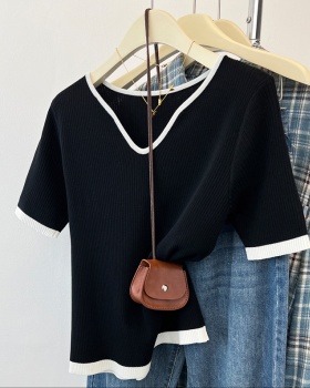 France style clavicle T-shirt V-neck summer tops