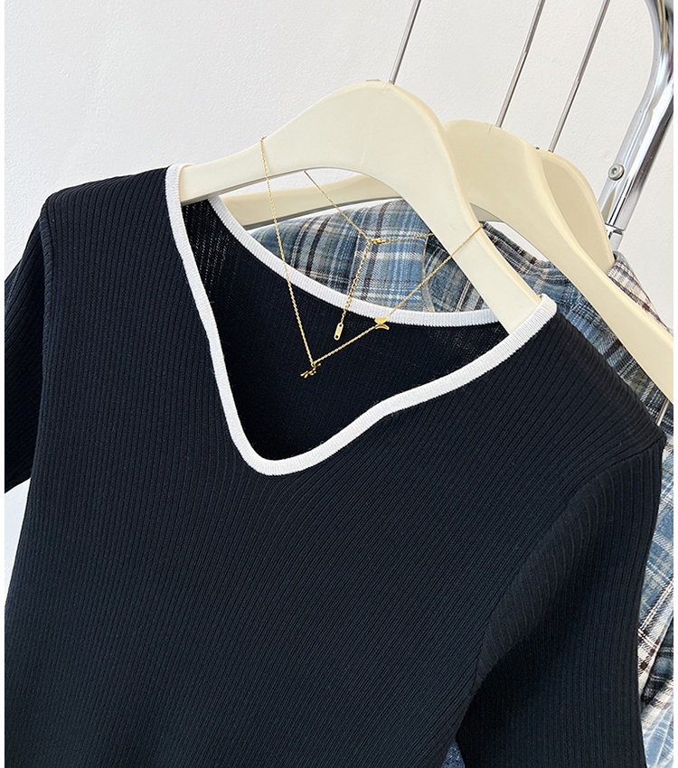 France style clavicle T-shirt V-neck summer tops