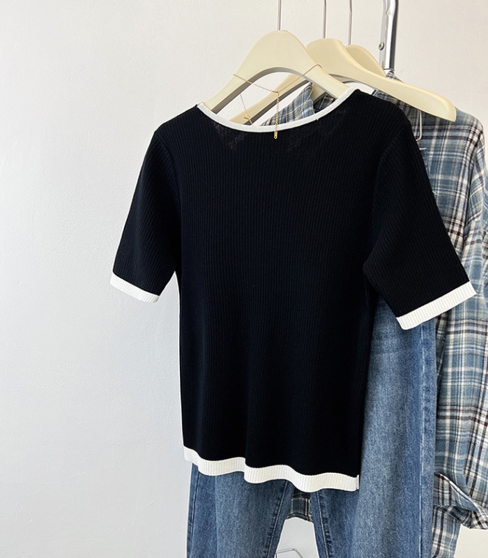 France style clavicle T-shirt V-neck summer tops