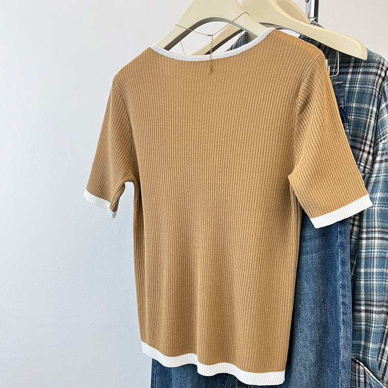 France style clavicle T-shirt V-neck summer tops