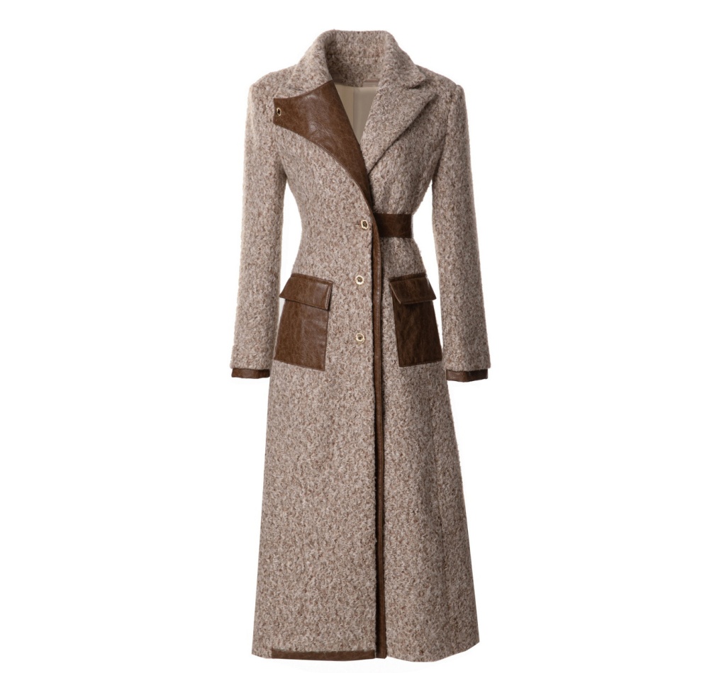 Lapel woolen overcoat winter coat for women