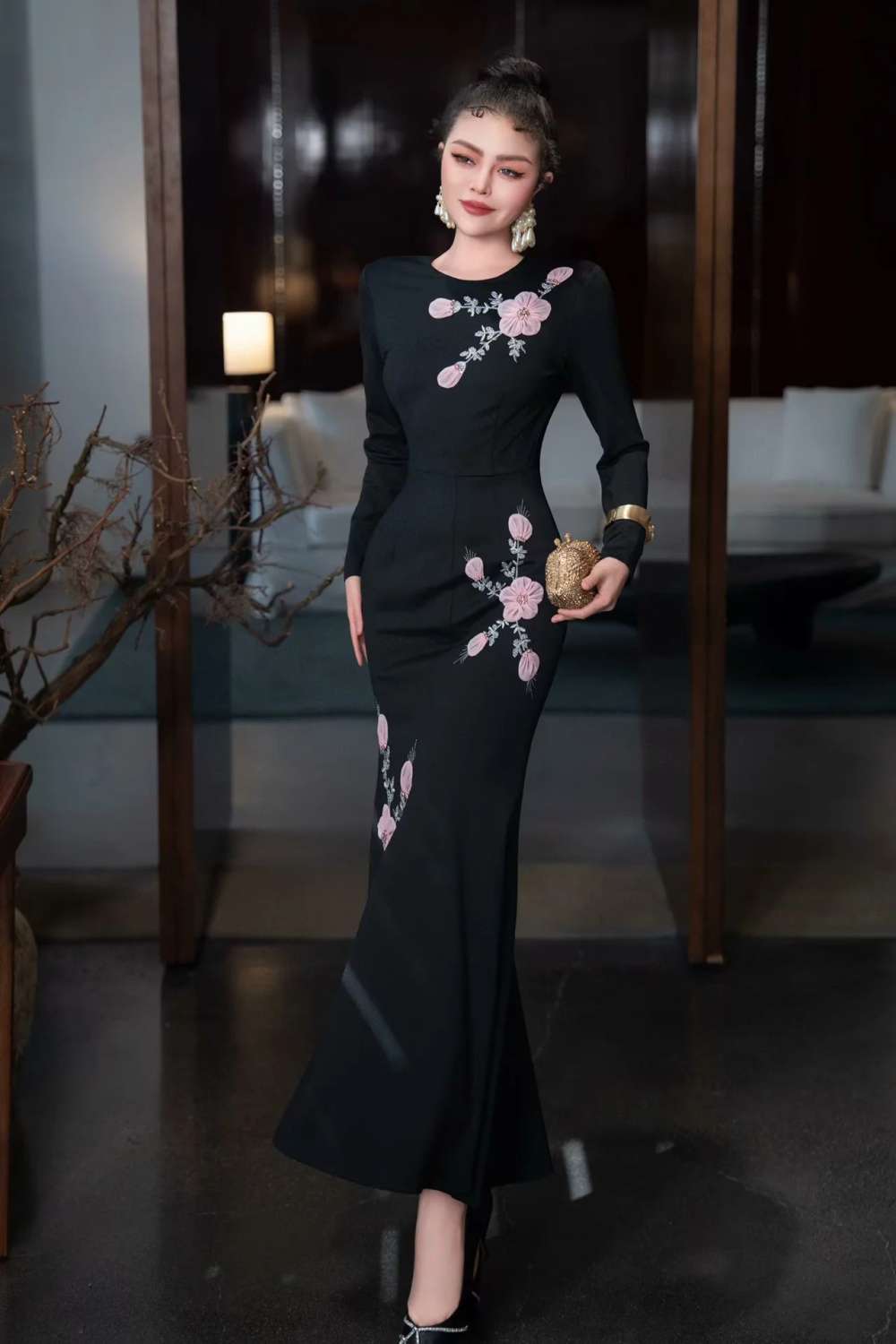 Mermaid temperament long sleeve sequins dress for women