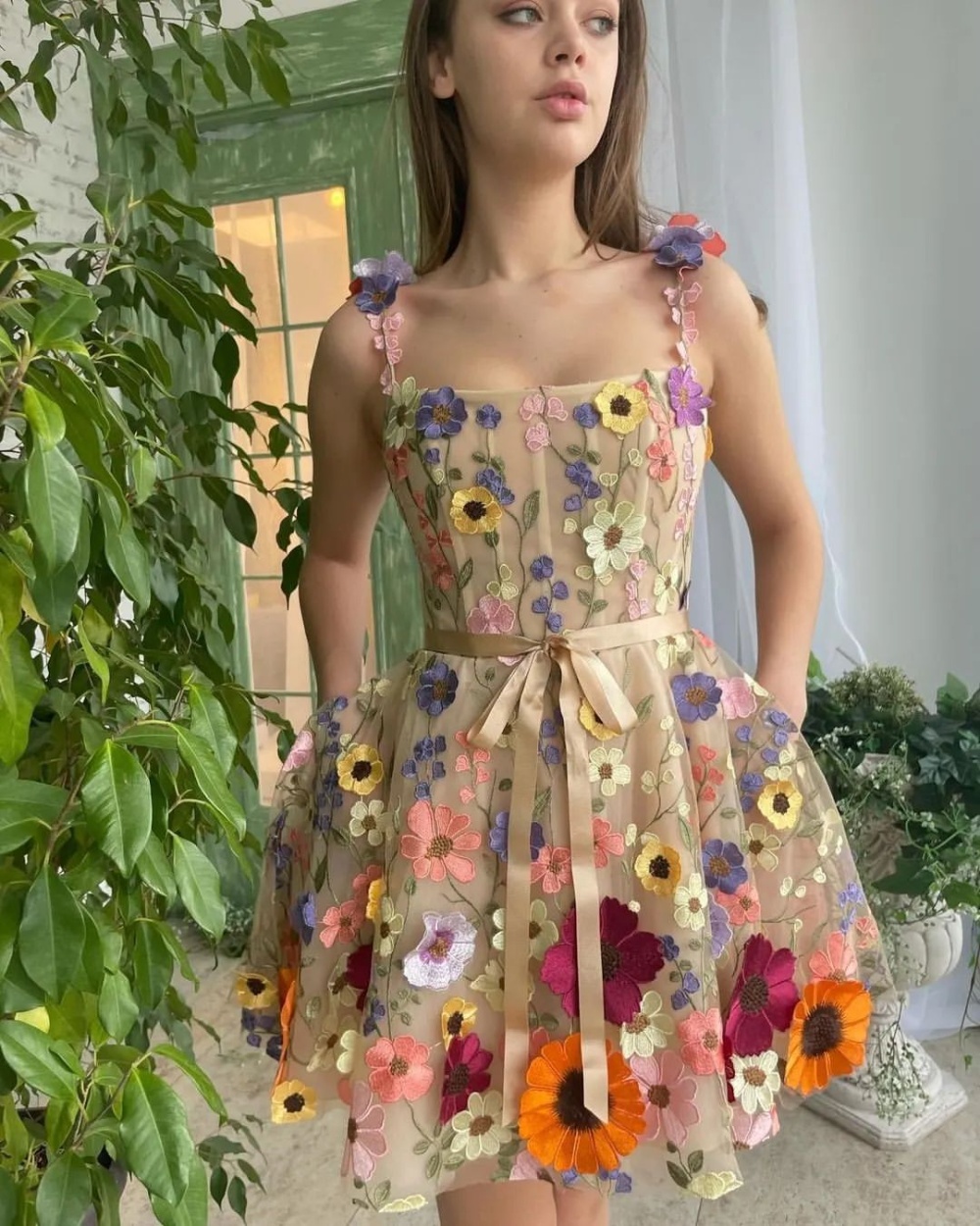 Sexy European style embroidery stereoscopic dress for women