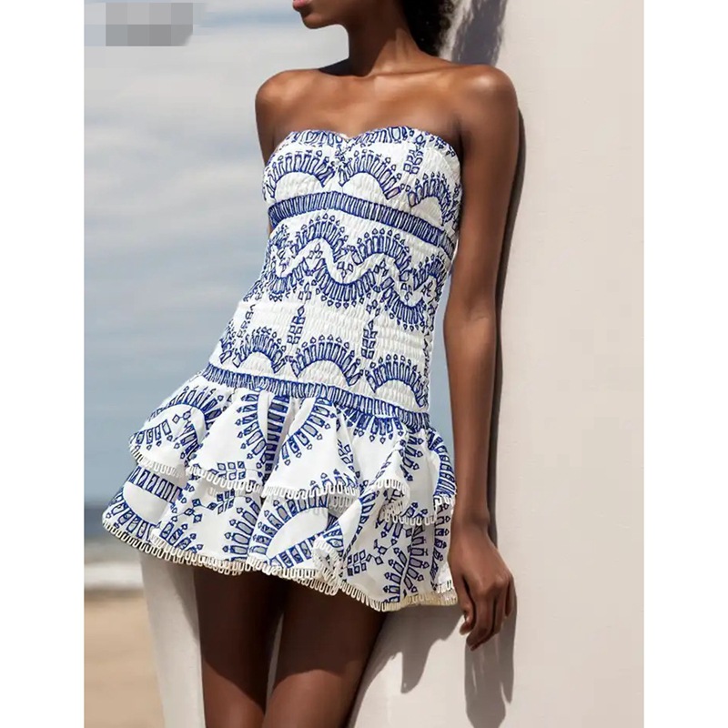 Embroidery wrapped chest summer A-line sexy dress