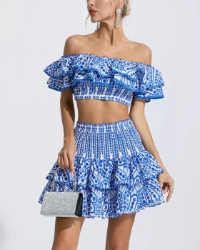 Short sexy embroidery tops fashion fungus dress a set