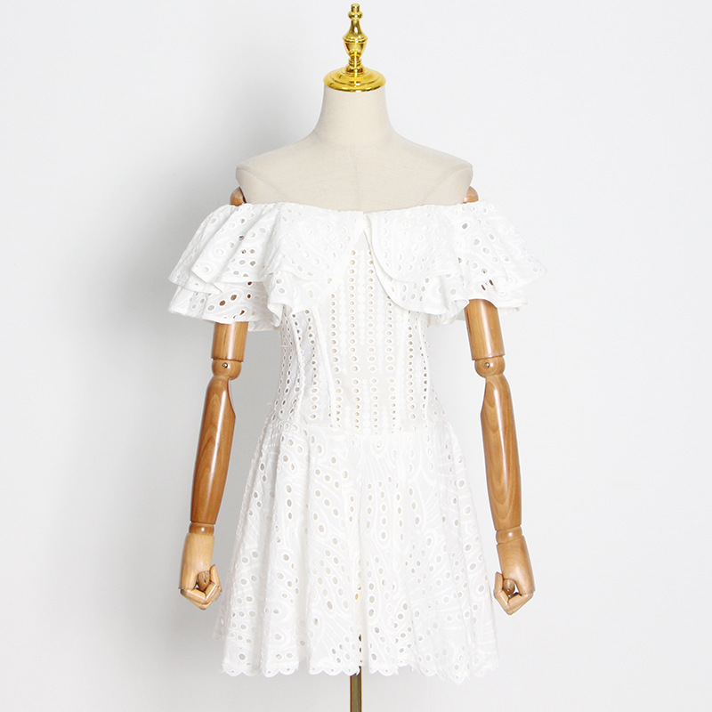 Elegant embroidery dress temperament pinched waist T-back