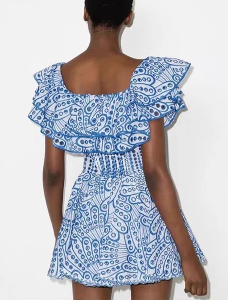 Elegant embroidery dress temperament pinched waist T-back