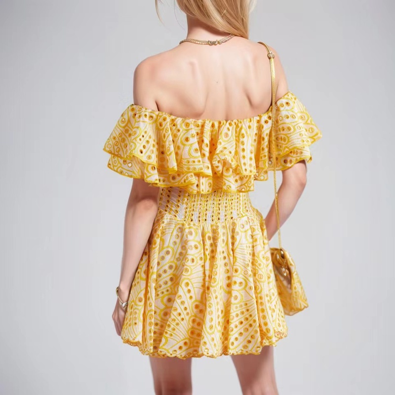 Elegant embroidery dress temperament pinched waist T-back