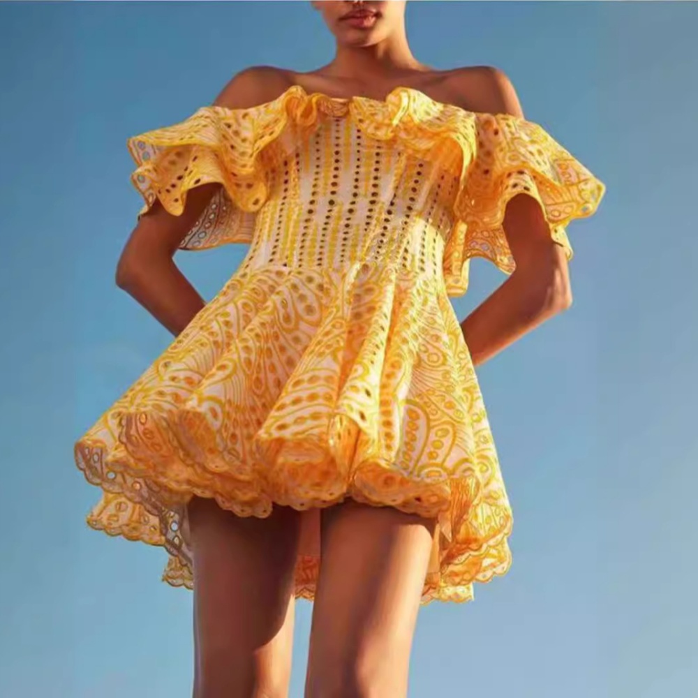 Elegant embroidery dress temperament pinched waist T-back