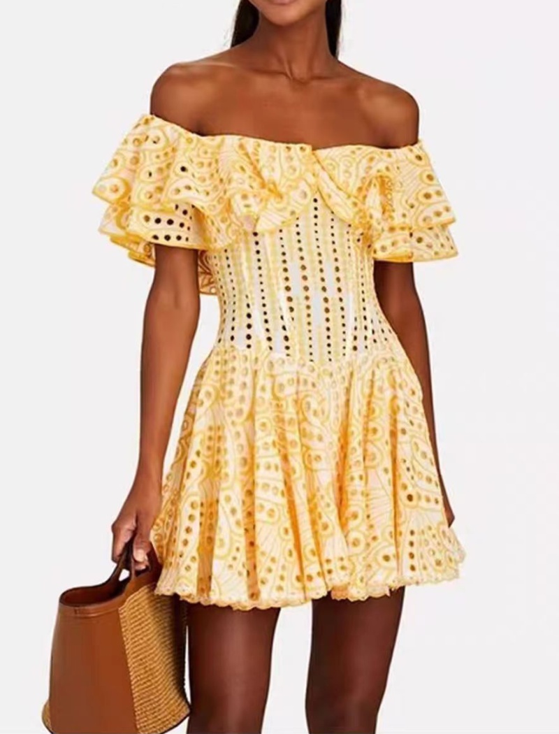 Elegant embroidery dress temperament pinched waist T-back