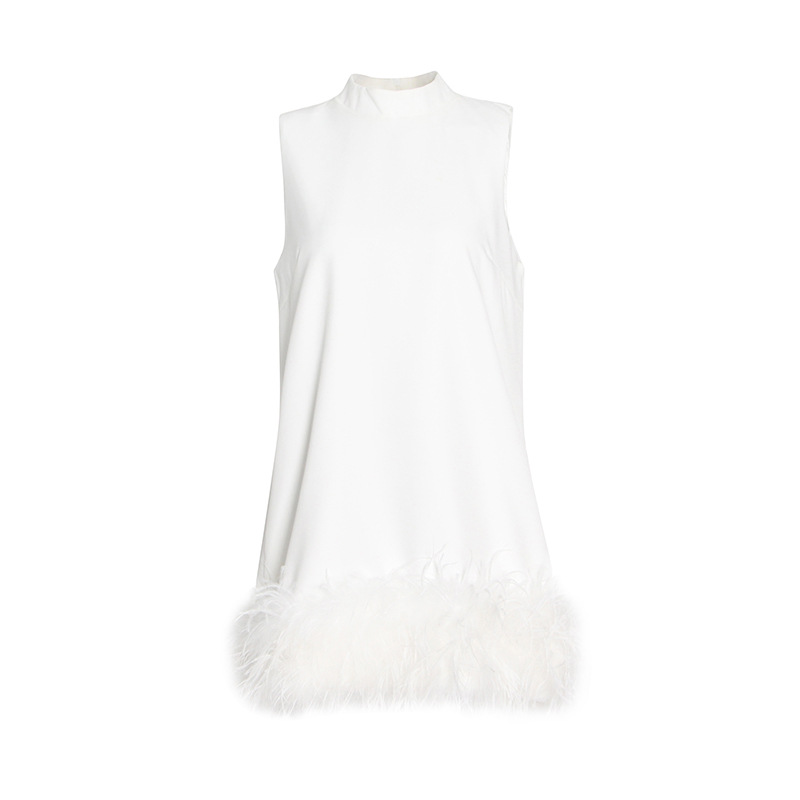 A-line sleeveless splice pure feather dress for women