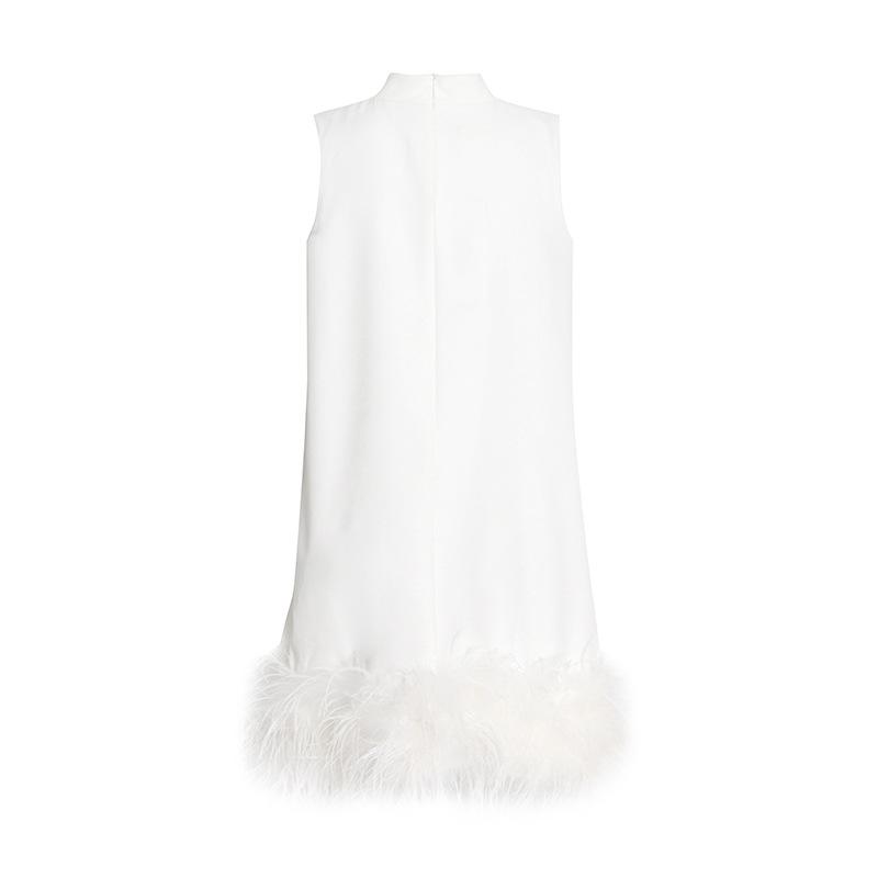 A-line sleeveless splice pure feather dress for women