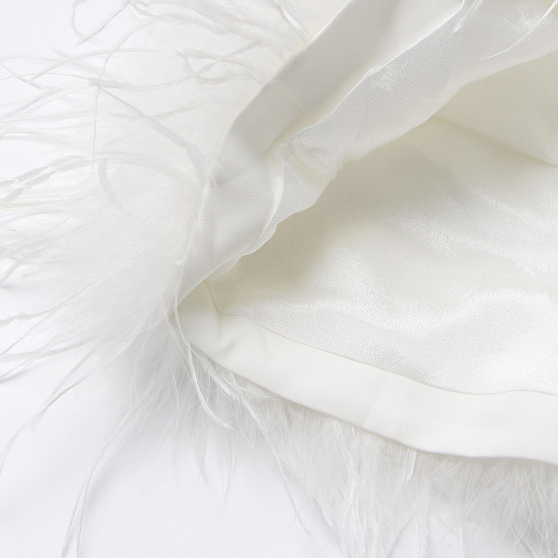 A-line sleeveless splice pure feather dress for women