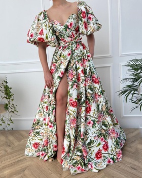 Short sleeve big skirt slim chiffon dress for women