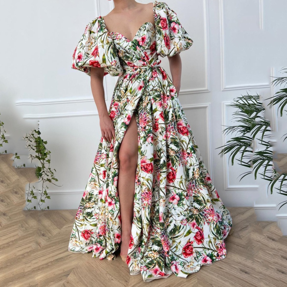 Short sleeve big skirt slim chiffon dress for women