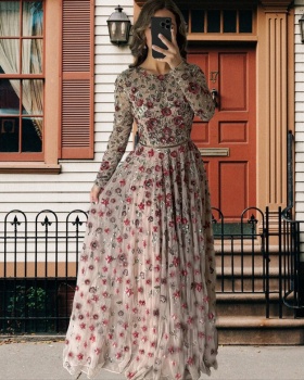 Long sleeve European style long flowers sexy dress