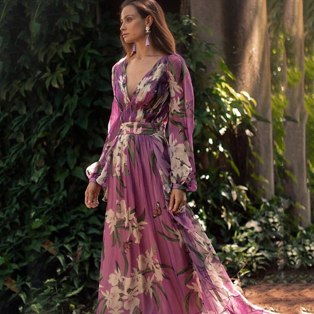 Big skirt printing dress summer long dress for women