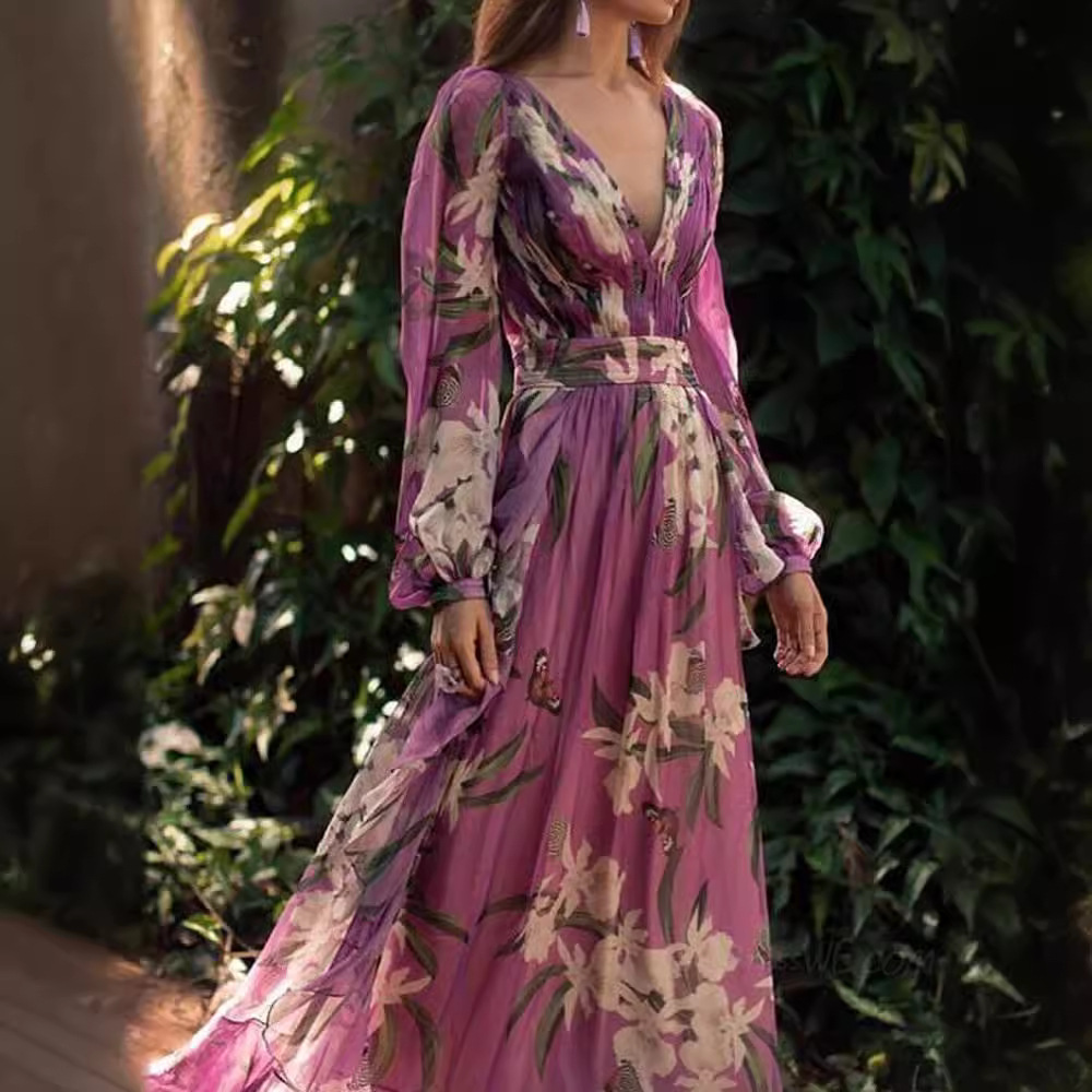 Big skirt printing dress summer long dress for women
