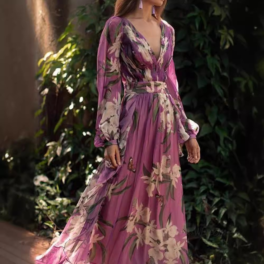 Big skirt printing dress summer long dress for women