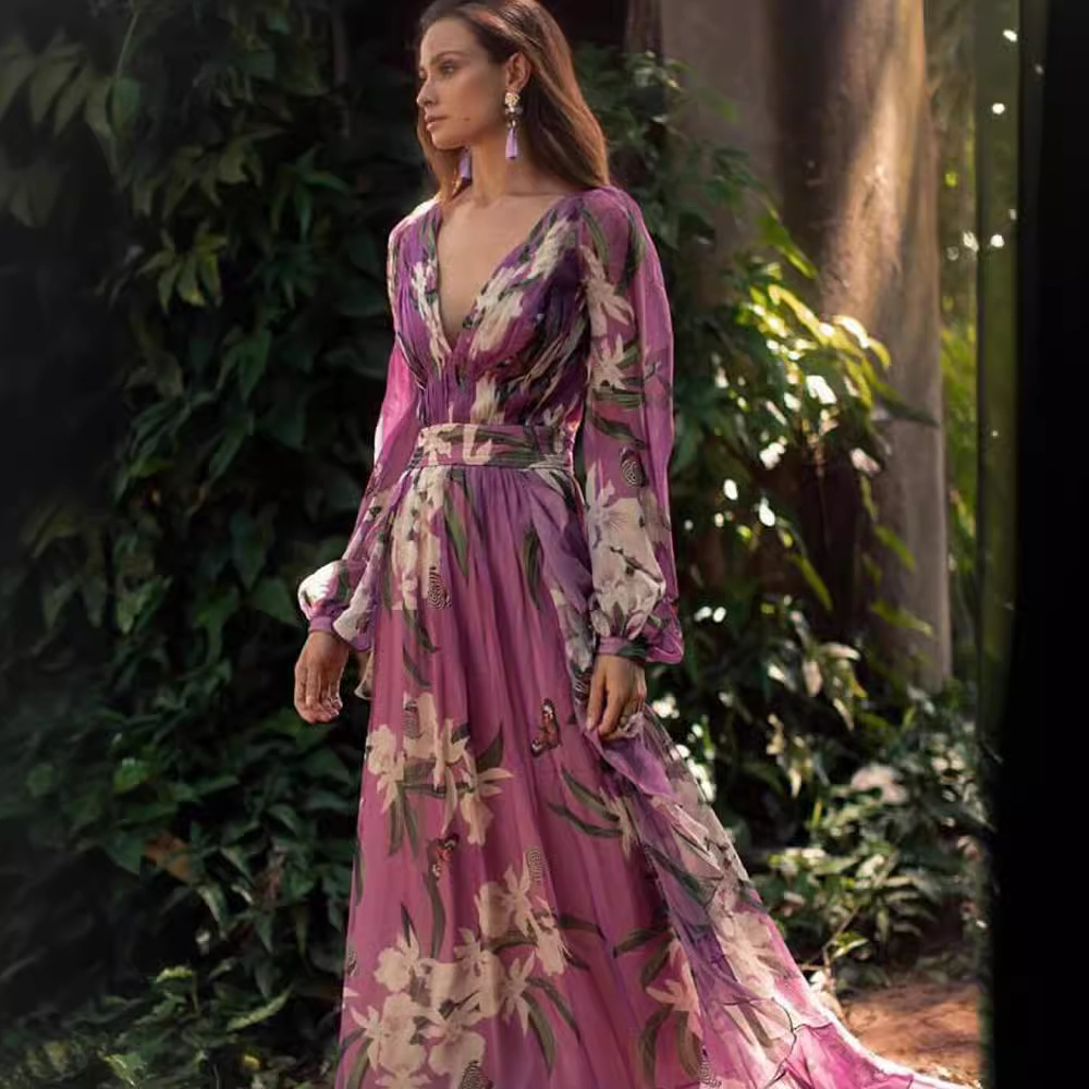 Big skirt printing dress summer long dress for women