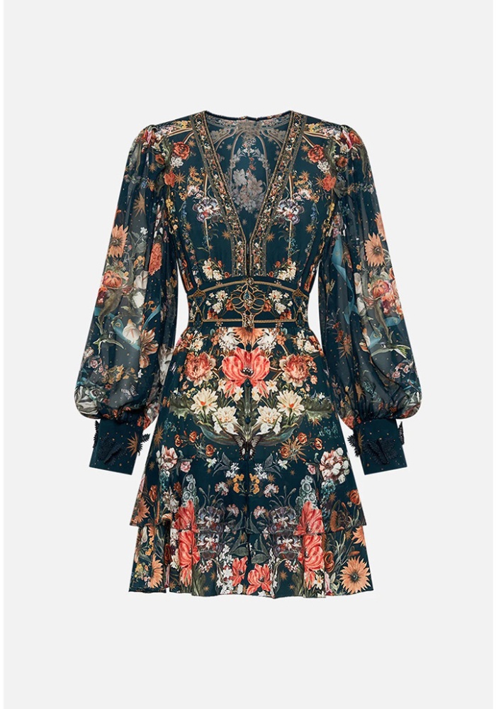 Court style autumn and winter T-back retro V-neck jumpsuit