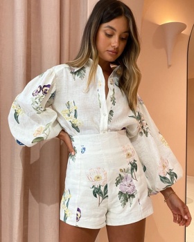 Flowers temperament shirt commuting lady tops a set