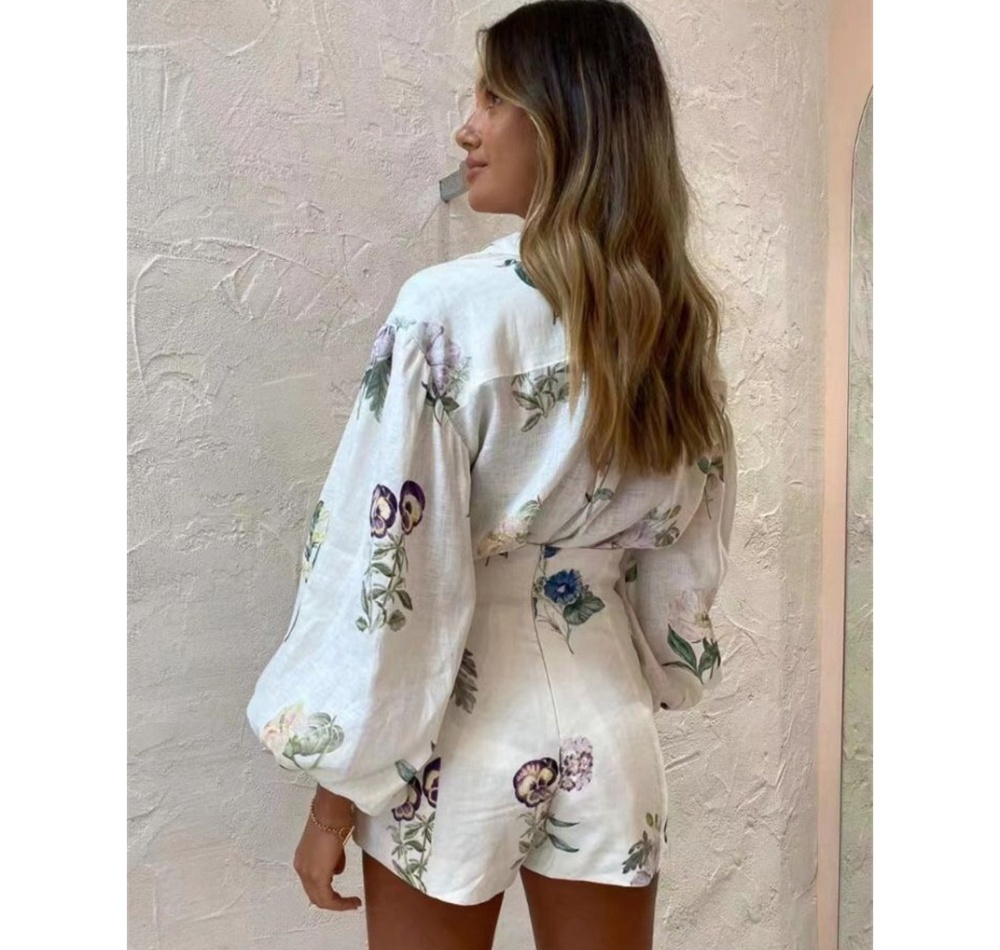 Flowers temperament shirt commuting lady tops a set