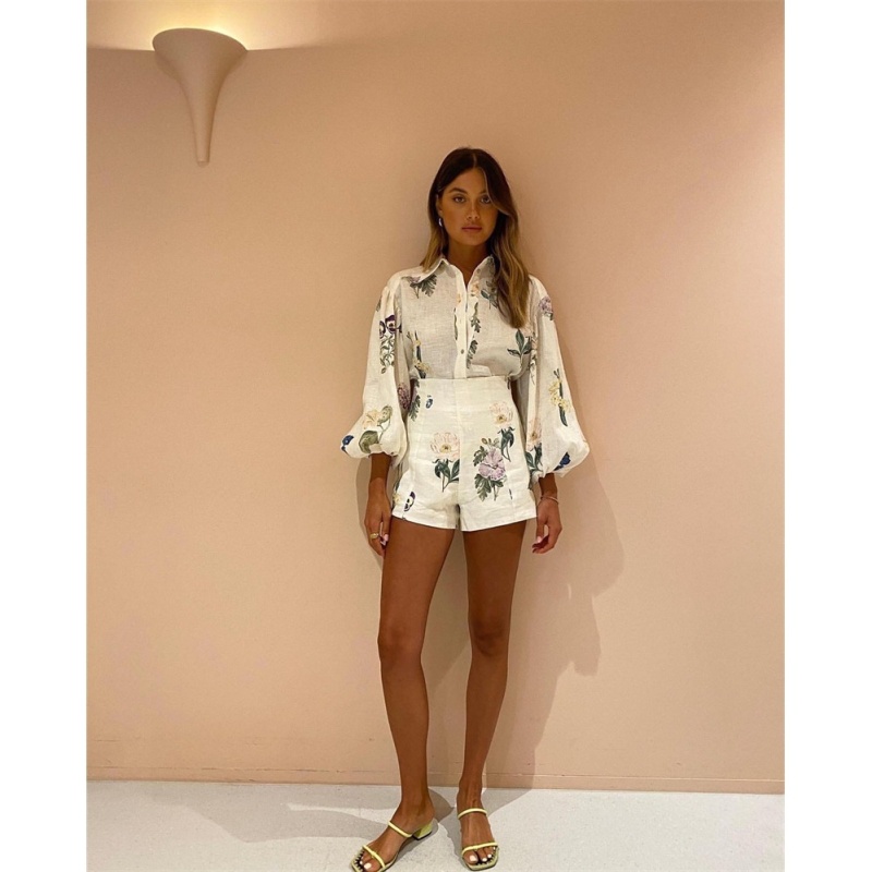 Flowers temperament shirt commuting lady tops a set