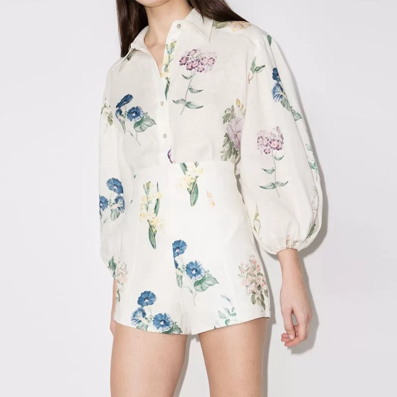 Flowers temperament shirt commuting lady tops a set
