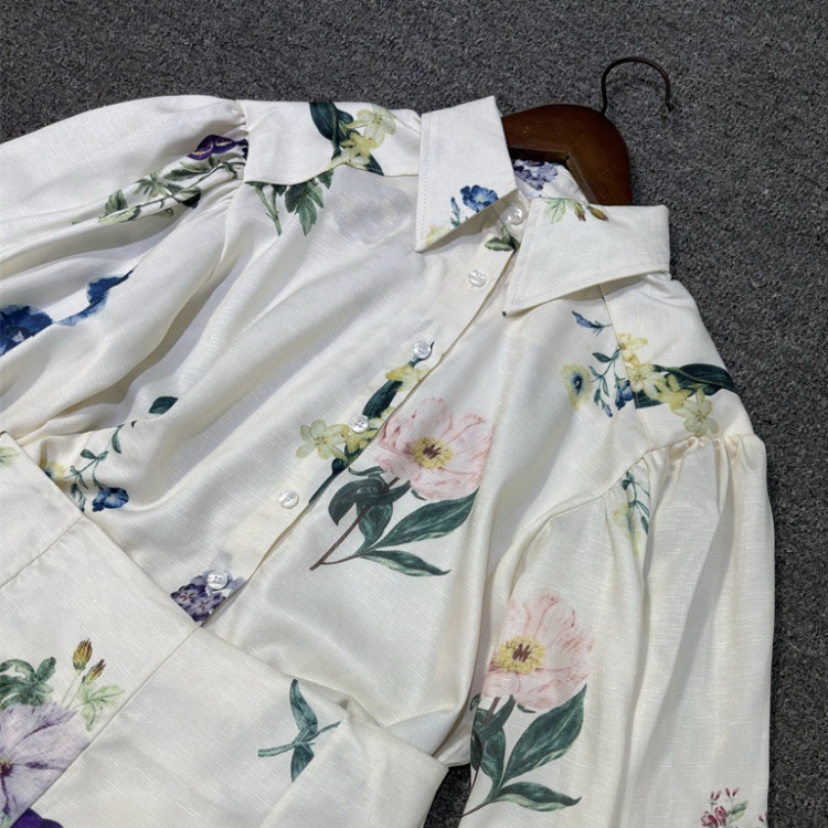 Flowers temperament shirt commuting lady tops a set