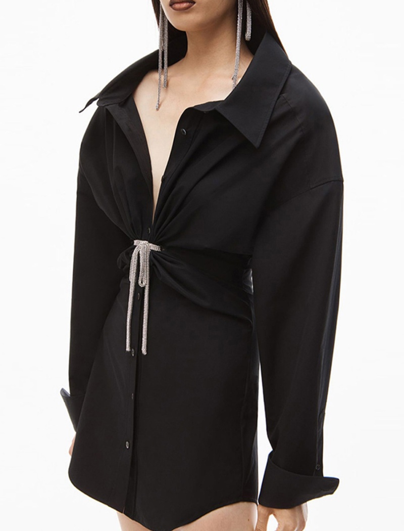 Crystal decoration fashion shirt lapel dress
